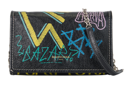 Graffiti Bazar Wallet On Chain, Leather, Black/Multi, 568008, S/DB, 2*